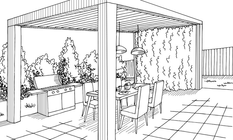 Gazebo modern black and white architect landscape sketch