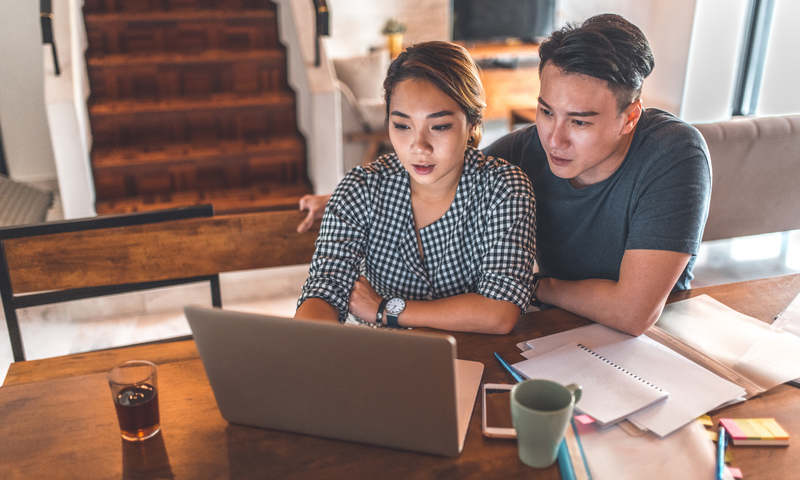 Couple planning landscaping wish list